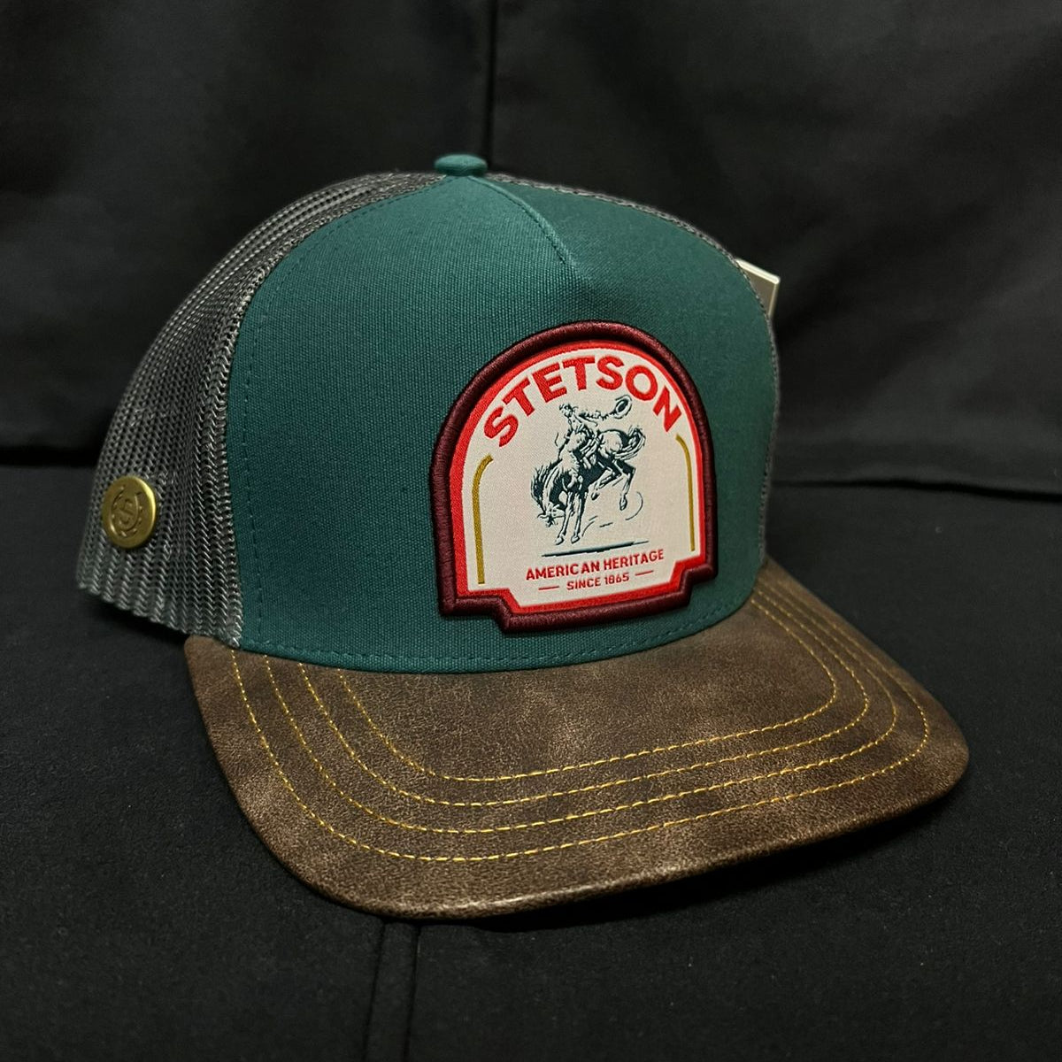 STETSON JINETE VISERA PIEL VERDE Y CAFE RANCH AND CORRAL