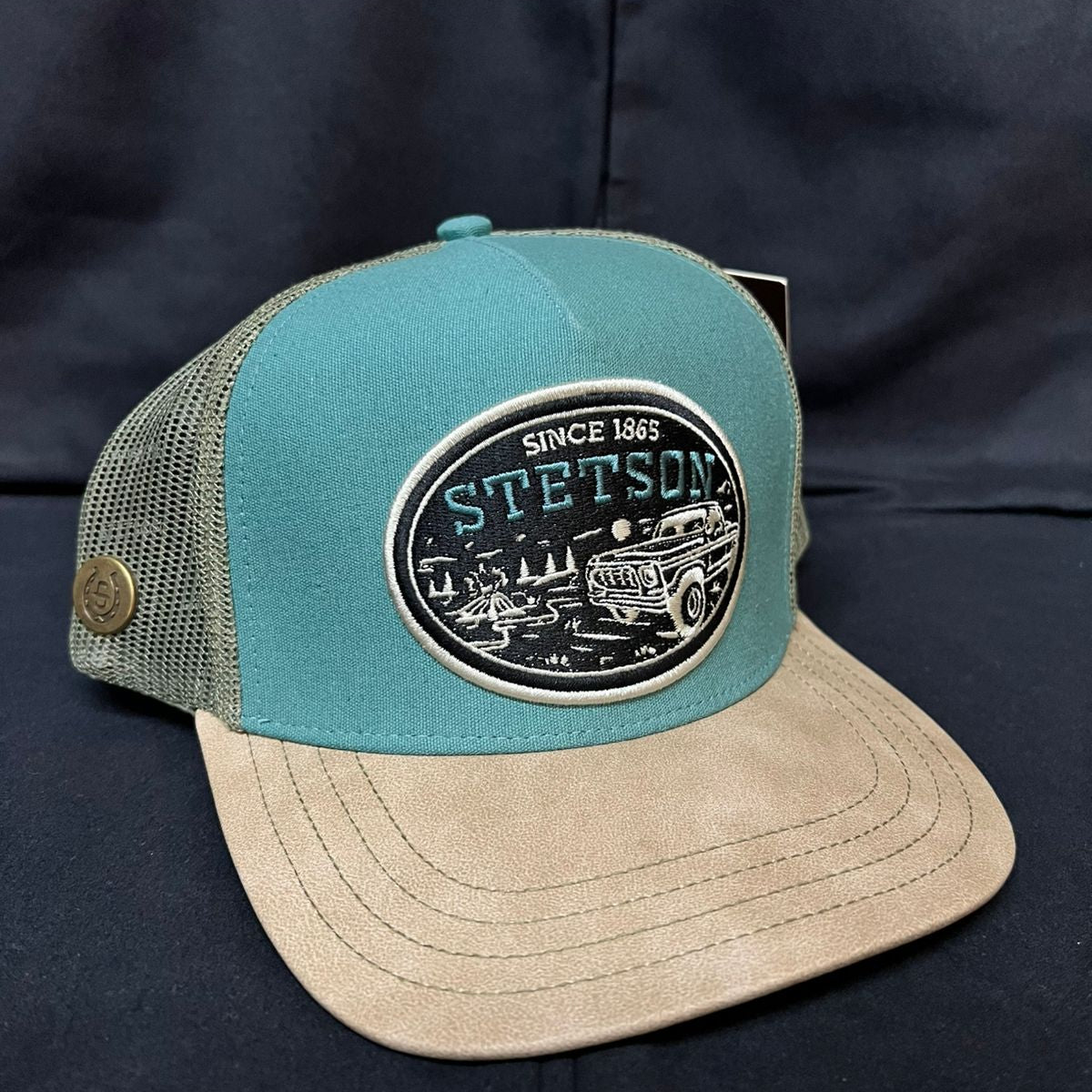 STETSON AZUL VISERA PIEL AZUL Y BEIGE RANCH AND CORRAL